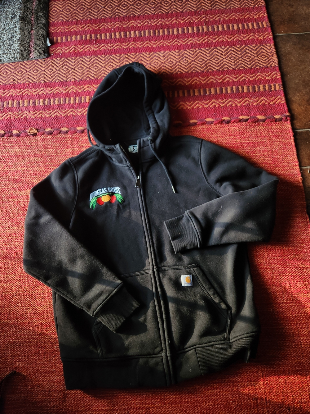 Carhartt Unisex Black Zip-Up Hoodie with Embroidered Fruit Logo